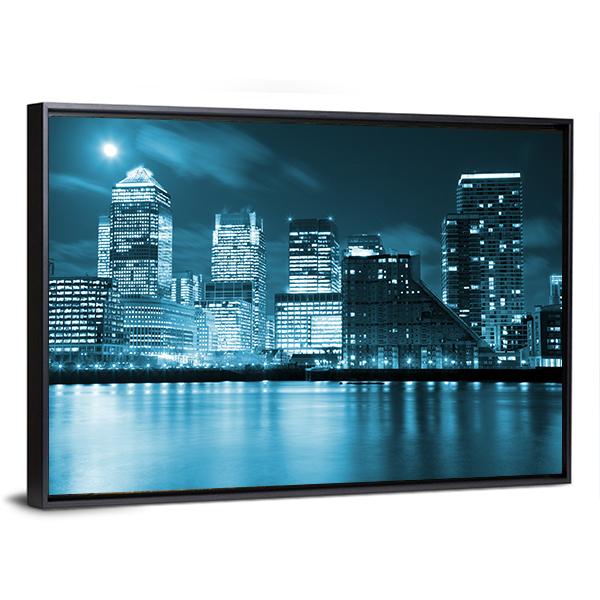 Moon Over London Skyscrapers Canvas Wall Art-3 Horizontal-Gallery Wrap-25" x 16"-Tiaracle