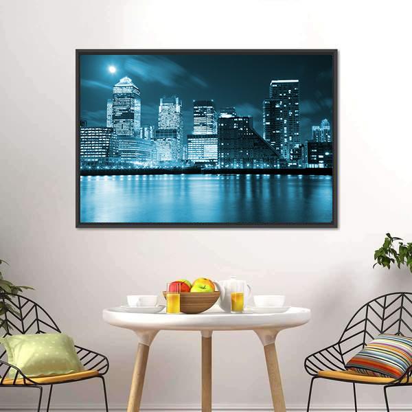 Moon Over London Skyscrapers Canvas Wall Art-3 Horizontal-Gallery Wrap-25" x 16"-Tiaracle