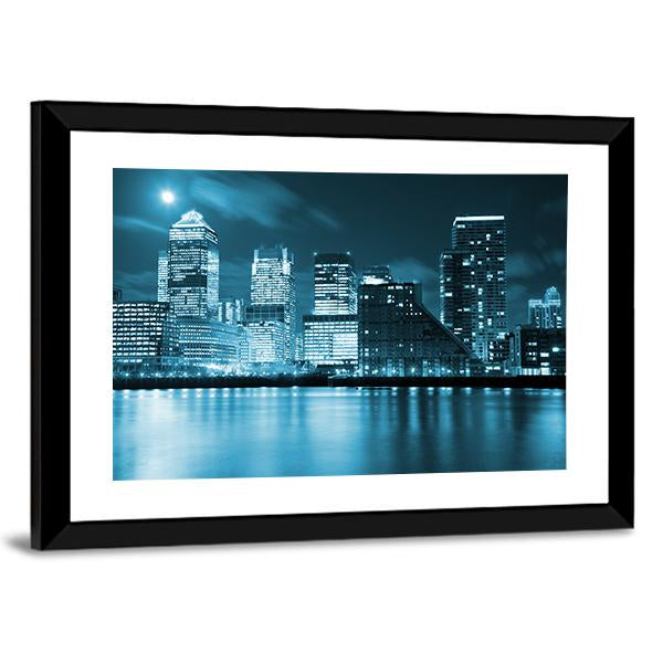 Moon Over London Skyscrapers Canvas Wall Art-3 Horizontal-Gallery Wrap-25" x 16"-Tiaracle
