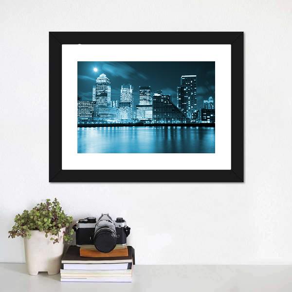 Moon Over London Skyscrapers Canvas Wall Art-1 Piece-Framed Print-20" x 16"-Tiaracle