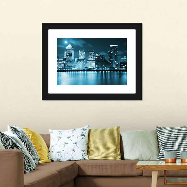 Moon Over London Skyscrapers Canvas Wall Art-3 Horizontal-Gallery Wrap-25" x 16"-Tiaracle