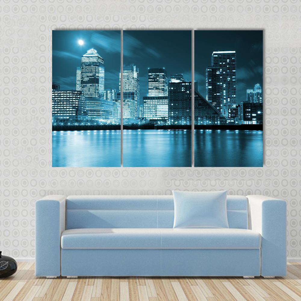 Moon Over London Skyscrapers Canvas Wall Art-3 Horizontal-Gallery Wrap-37" x 24"-Tiaracle