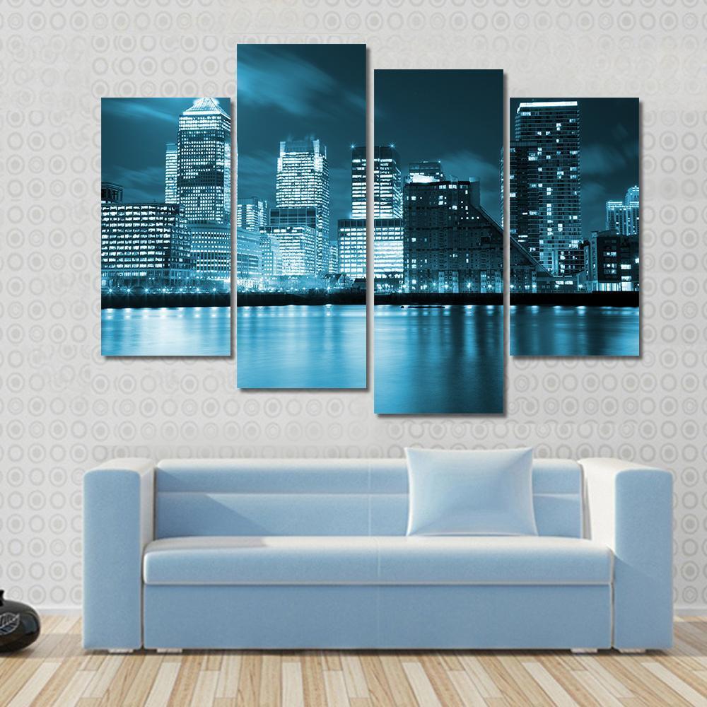 Moon Over London Skyscrapers Canvas Wall Art-4 Pop-Gallery Wrap-50" x 32"-Tiaracle