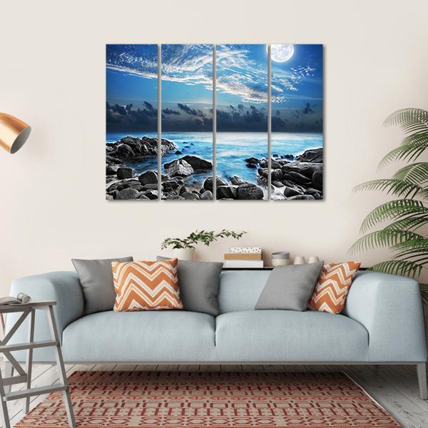 Moon Over Tropical Bay Canvas Wall Art-4 Horizontal-Gallery Wrap-34" x 24"-Tiaracle