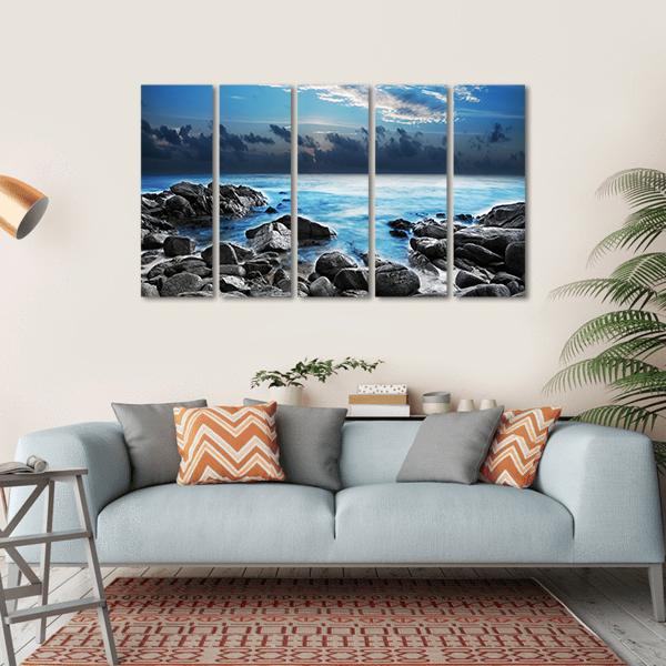 Moon Over Tropical Bay Canvas Wall Art-5 Horizontal-Gallery Wrap-22" x 12"-Tiaracle