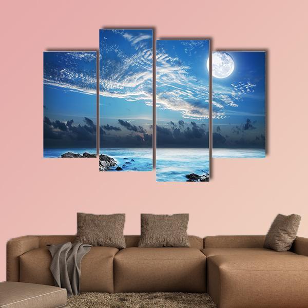 Moon Over Tropical Bay Canvas Wall Art-4 Pop-Gallery Wrap-50" x 32"-Tiaracle