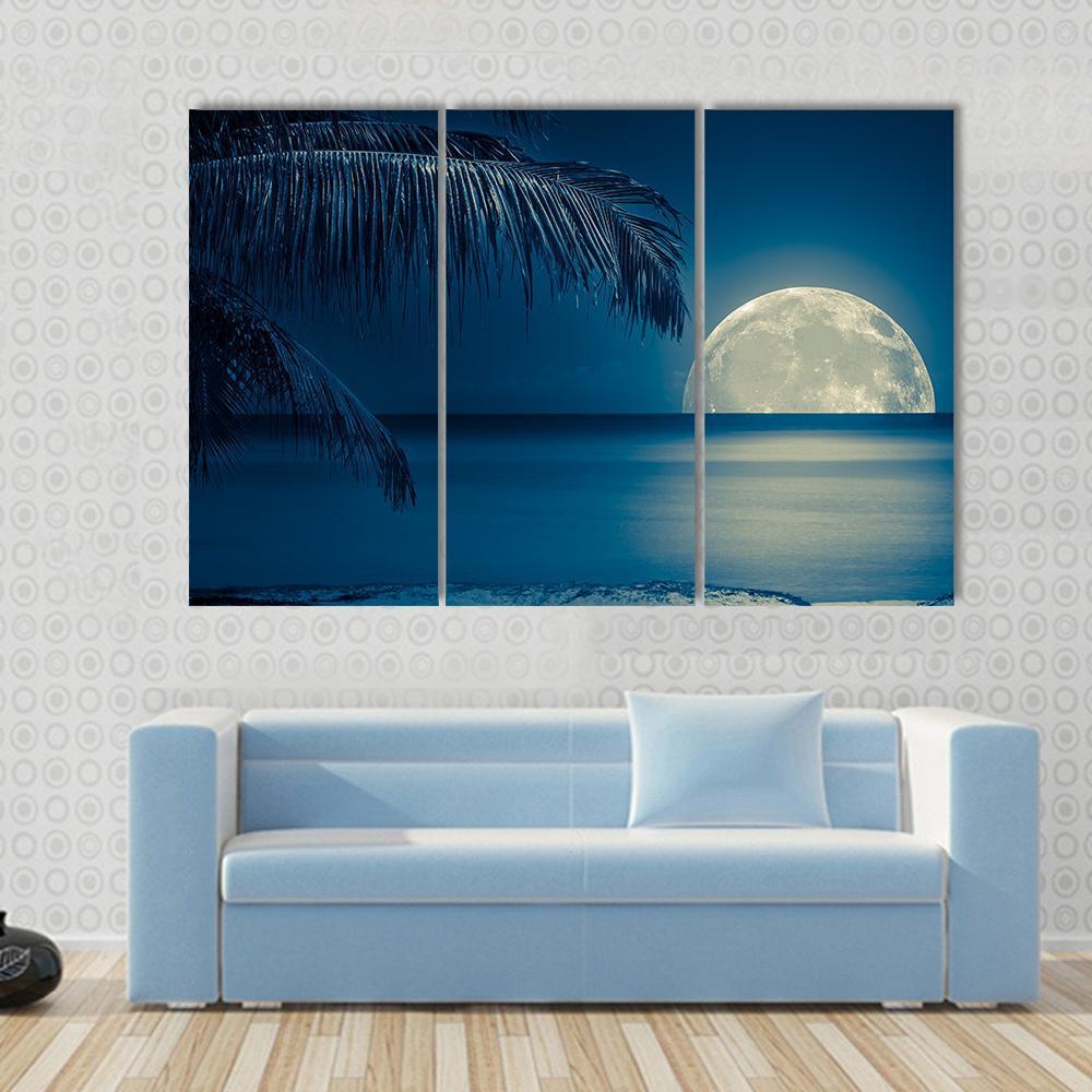 Moon Reflected On Water Canvas Wall Art-3 Horizontal-Gallery Wrap-37&quot; x 24&quot;-Tiaracle
