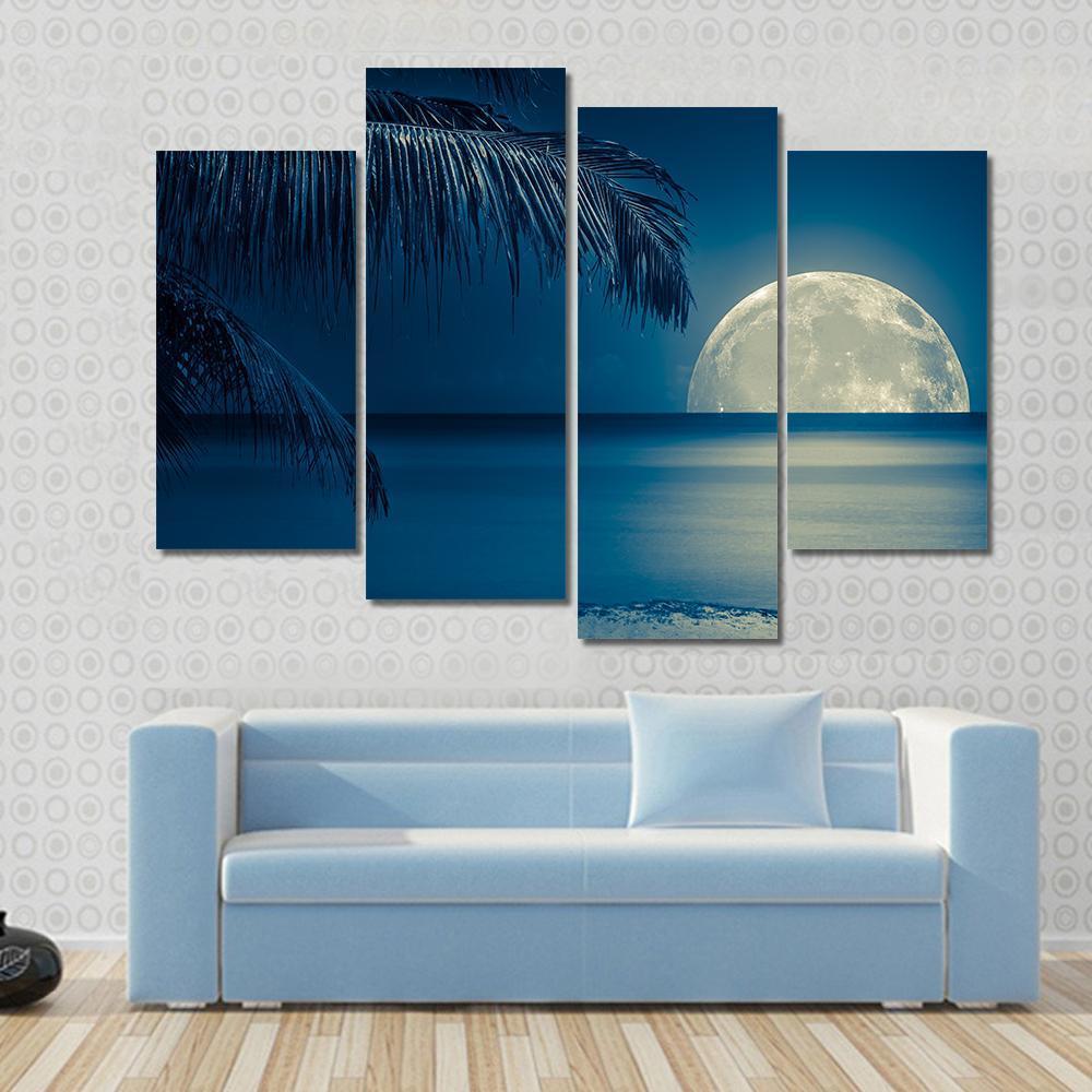 Moon Reflected On Water Canvas Wall Art-4 Pop-Gallery Wrap-50&quot; x 32&quot;-Tiaracle