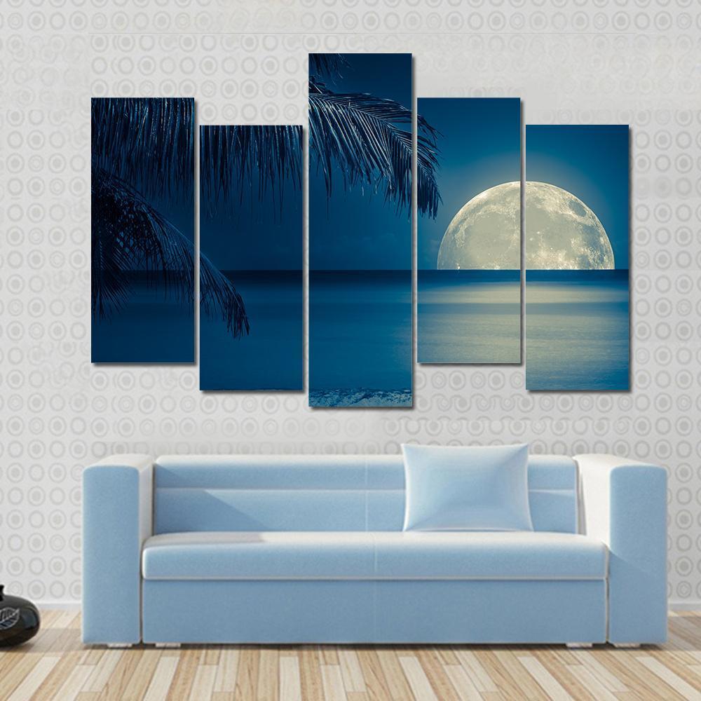 Moon Reflected On Water Canvas Wall Art-5 Pop-Gallery Wrap-47&quot; x 32&quot;-Tiaracle
