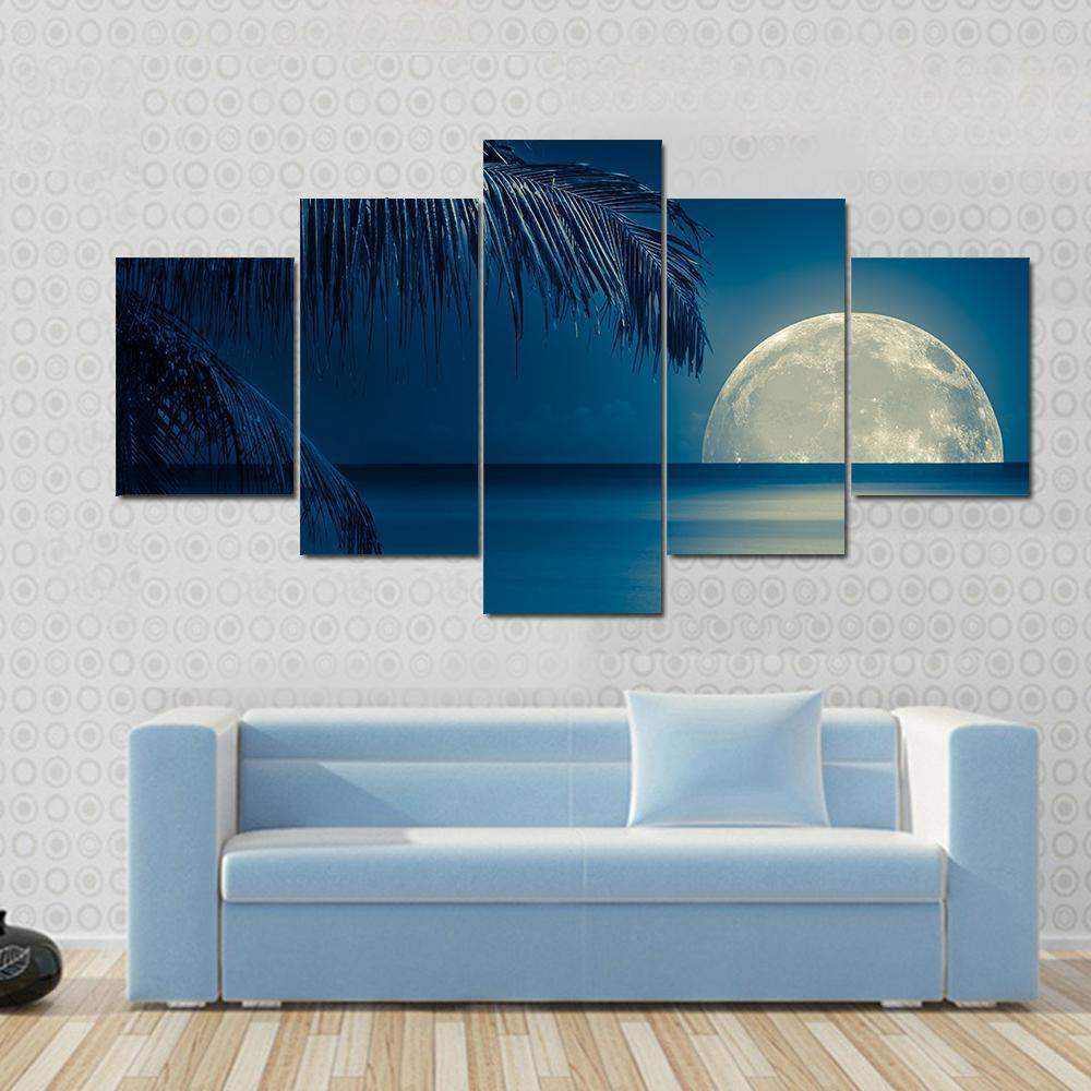 Moon Reflected On Water Canvas Wall Art-3 Horizontal-Gallery Wrap-37" x 24"-Tiaracle