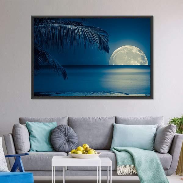Moon Reflected On Water Canvas Wall Art-3 Horizontal-Gallery Wrap-25&quot; x 16&quot;-Tiaracle
