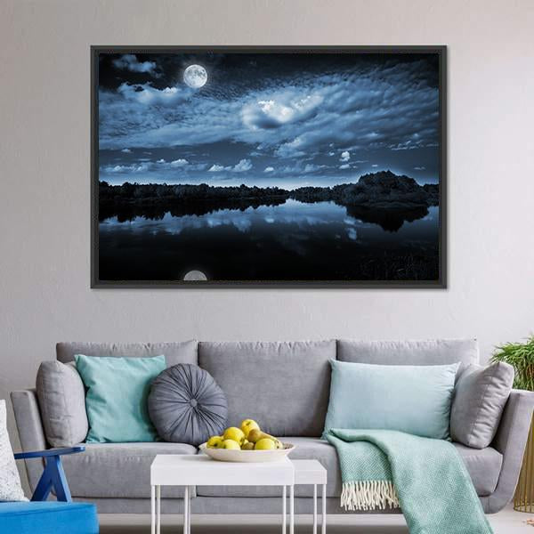 Moon Reflecting In Lake Canvas Wall Art-3 Horizontal-Gallery Wrap-25" x 16"-Tiaracle
