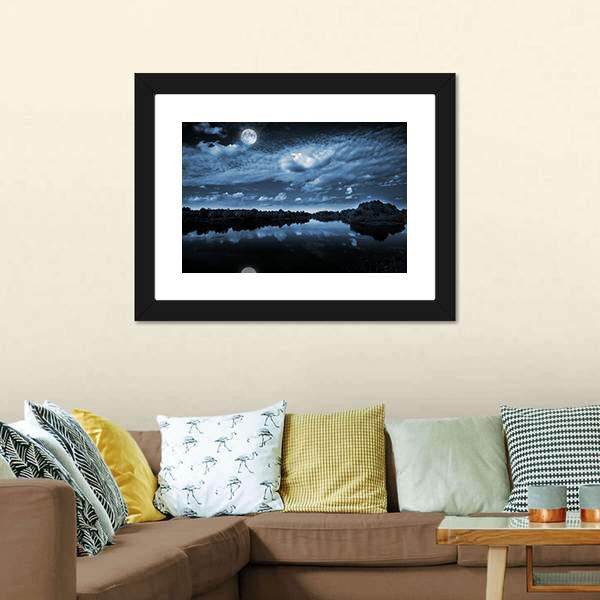 Moon Reflecting In Lake Canvas Wall Art-3 Horizontal-Gallery Wrap-25" x 16"-Tiaracle
