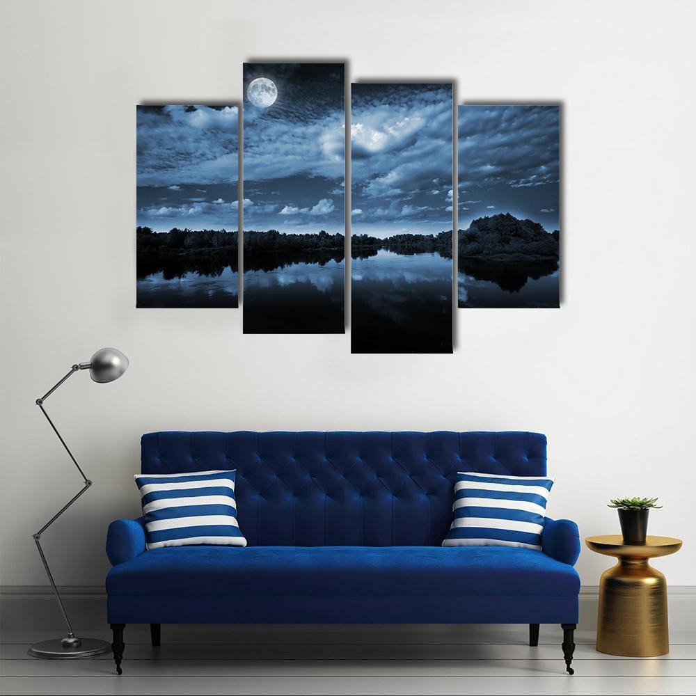 Moon Reflecting In Lake Canvas Wall Art-4 Pop-Gallery Wrap-50" x 32"-Tiaracle
