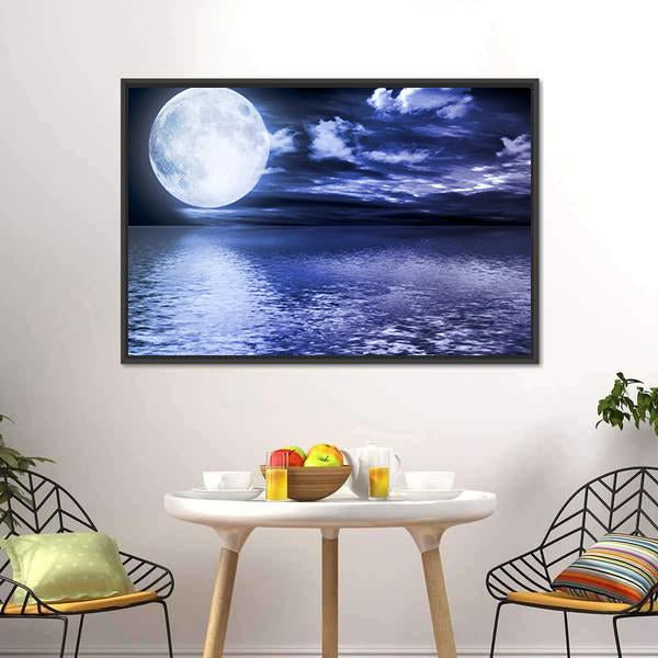 Moon Reflection In Water Canvas Wall Art-5 Horizontal-Gallery Wrap-22" x 12"-Tiaracle