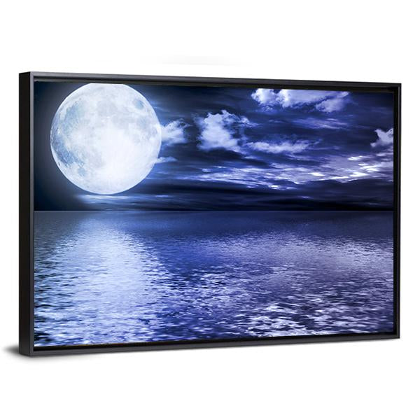 Moon Reflection In Water Canvas Wall Art-5 Horizontal-Gallery Wrap-22" x 12"-Tiaracle