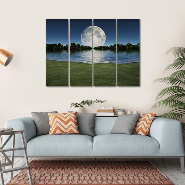 Moon Rise Over Lake Canvas Wall Art-4 Horizontal-Gallery Wrap-34" x 24"-Tiaracle