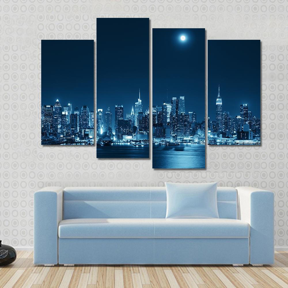 Moon Rise Over Manhattan Canvas Wall Art-4 Pop-Gallery Wrap-50" x 32"-Tiaracle