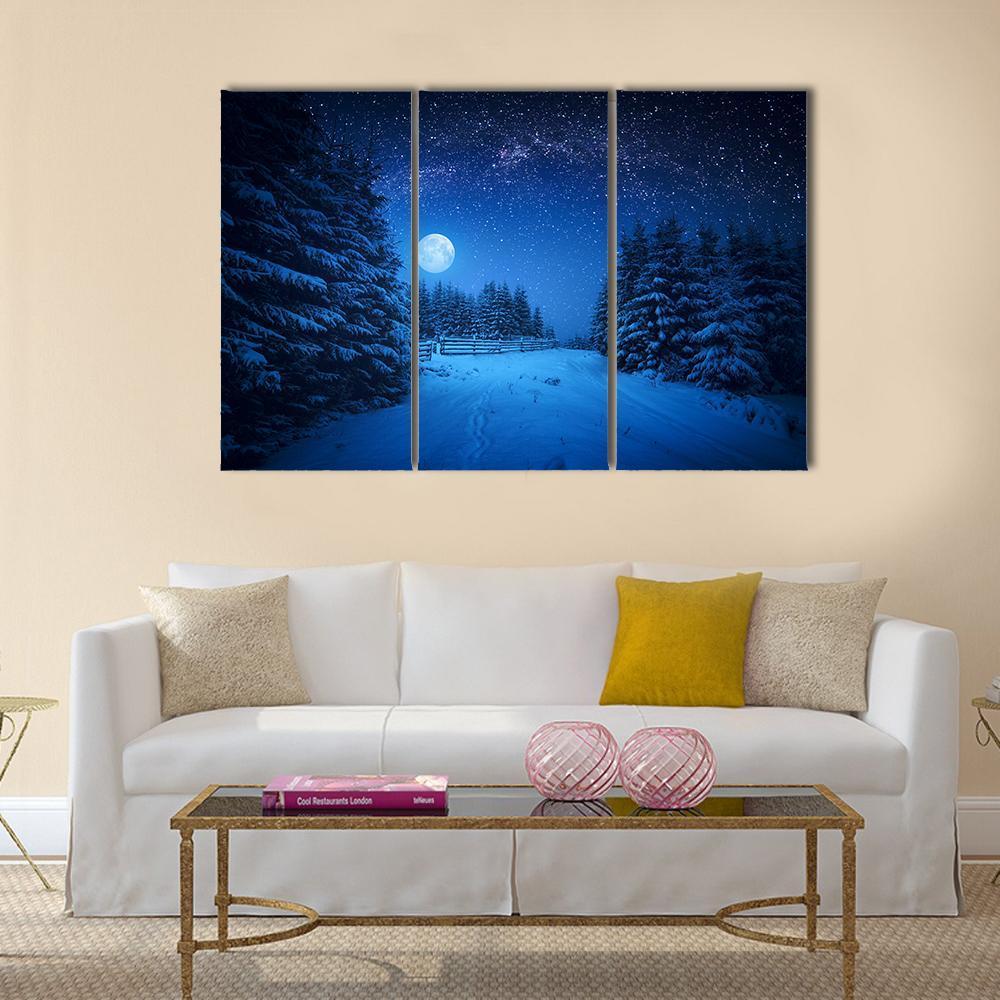 Starry Sky In Winter Canvas Wall Art-3 Horizontal-Gallery Wrap-37" x 24"-Tiaracle