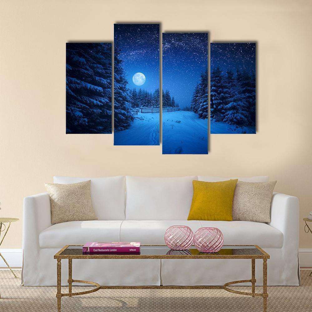 Starry Sky In Winter Canvas Wall Art-4 Pop-Gallery Wrap-50" x 32"-Tiaracle