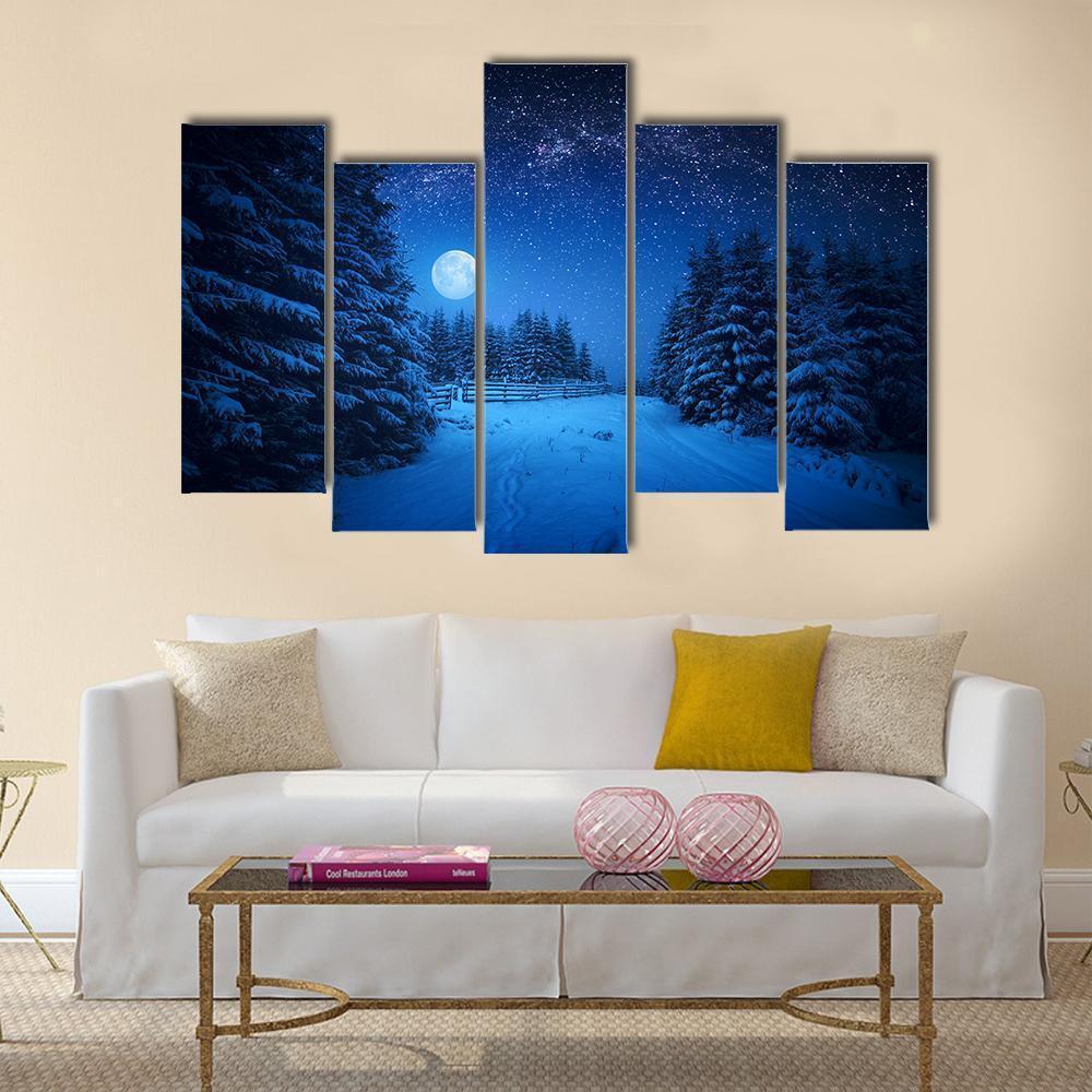Starry Sky In Winter Canvas Wall Art-5 Pop-Gallery Wrap-47" x 32"-Tiaracle