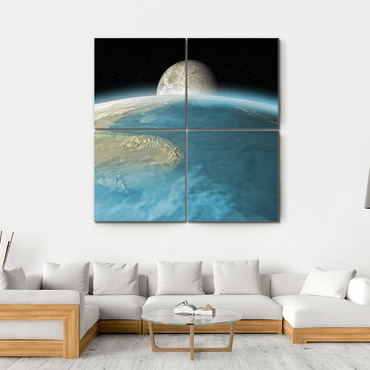 Moon Rising Over Earth Canvas Wall Art-4 Square-Gallery Wrap-17" x 17"-Tiaracle