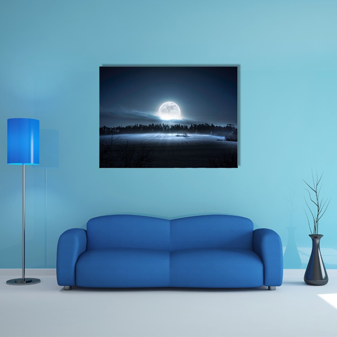 Moon Rising Over Forest Canvas Wall Art-4 Horizontal-Gallery Wrap-34" x 24"-Tiaracle
