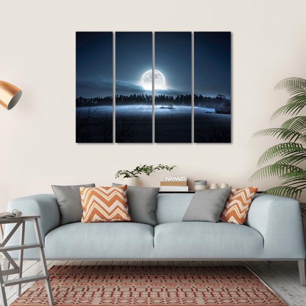 Moon Rising Over Forest Canvas Wall Art-4 Horizontal-Gallery Wrap-34" x 24"-Tiaracle