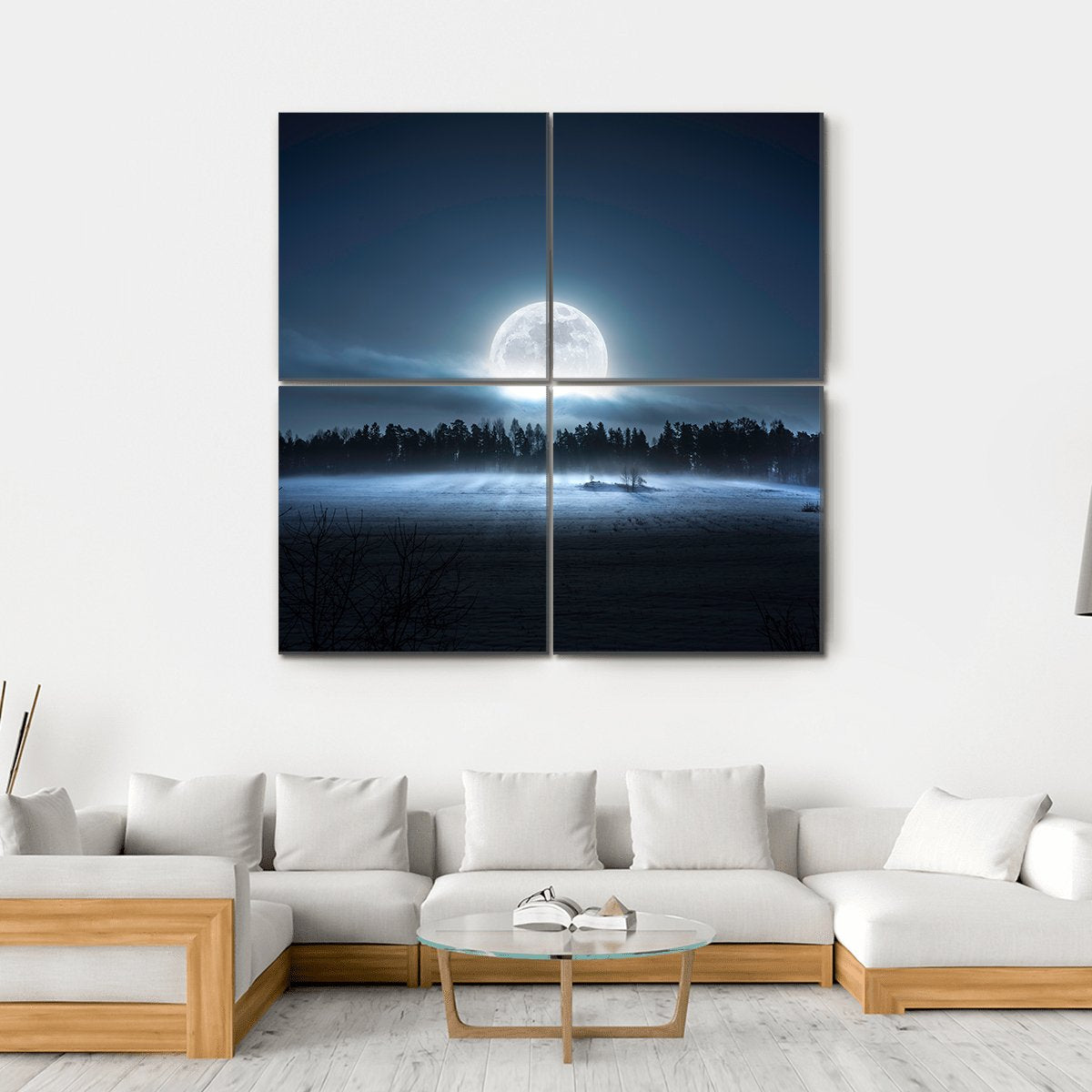 Moon Rising Over Forest Canvas Wall Art-4 Square-Gallery Wrap-17" x 17"-Tiaracle