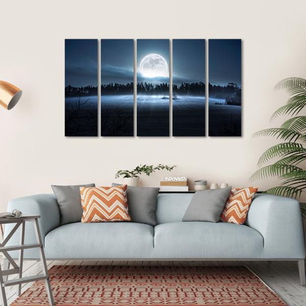 Moon Rising Over Forest Canvas Wall Art-5 Horizontal-Gallery Wrap-22" x 12"-Tiaracle