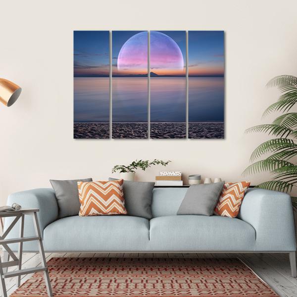 Moon & Sandy Beach Canvas Wall Art-4 Horizontal-Gallery Wrap-34" x 24"-Tiaracle