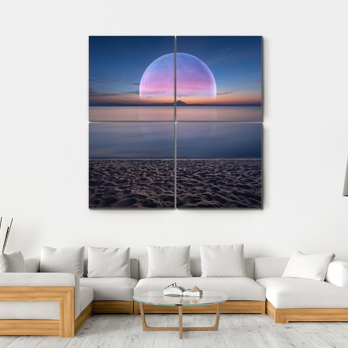 Moon &amp; Sandy Beach Canvas Wall Art-4 Square-Gallery Wrap-17" x 17"-Tiaracle