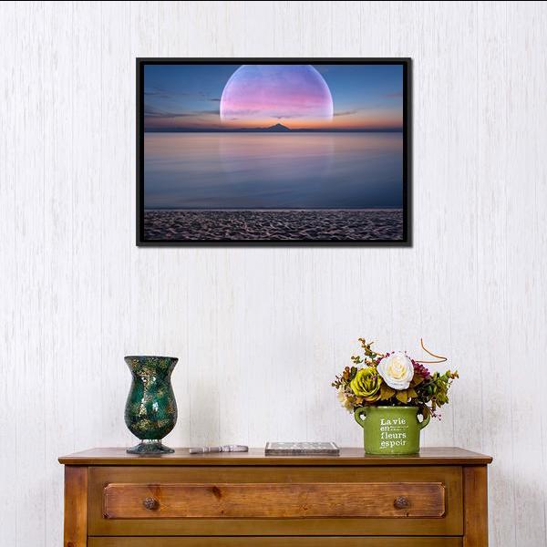 Moon &amp; Sandy Beach Vertical Canvas Wall Art-3 Vertical-Gallery Wrap-12" x 25"-Tiaracle