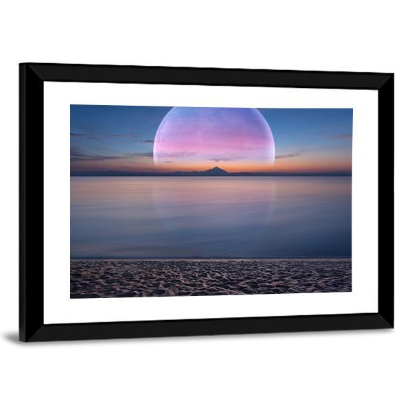 Moon &amp; Sandy Beach Vertical Canvas Wall Art-3 Vertical-Gallery Wrap-12" x 25"-Tiaracle