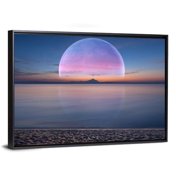 Moon & Sandy Beach Vertical Canvas Wall Art-3 Vertical-Gallery Wrap-12" x 25"-Tiaracle