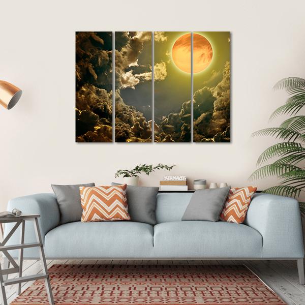 Moon In Dark Clouds Canvas Wall Art-4 Horizontal-Gallery Wrap-34" x 24"-Tiaracle
