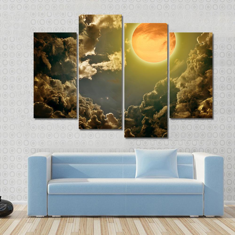 Moon In Dark Clouds Canvas Wall Art-1 Piece-Gallery Wrap-48" x 32"-Tiaracle