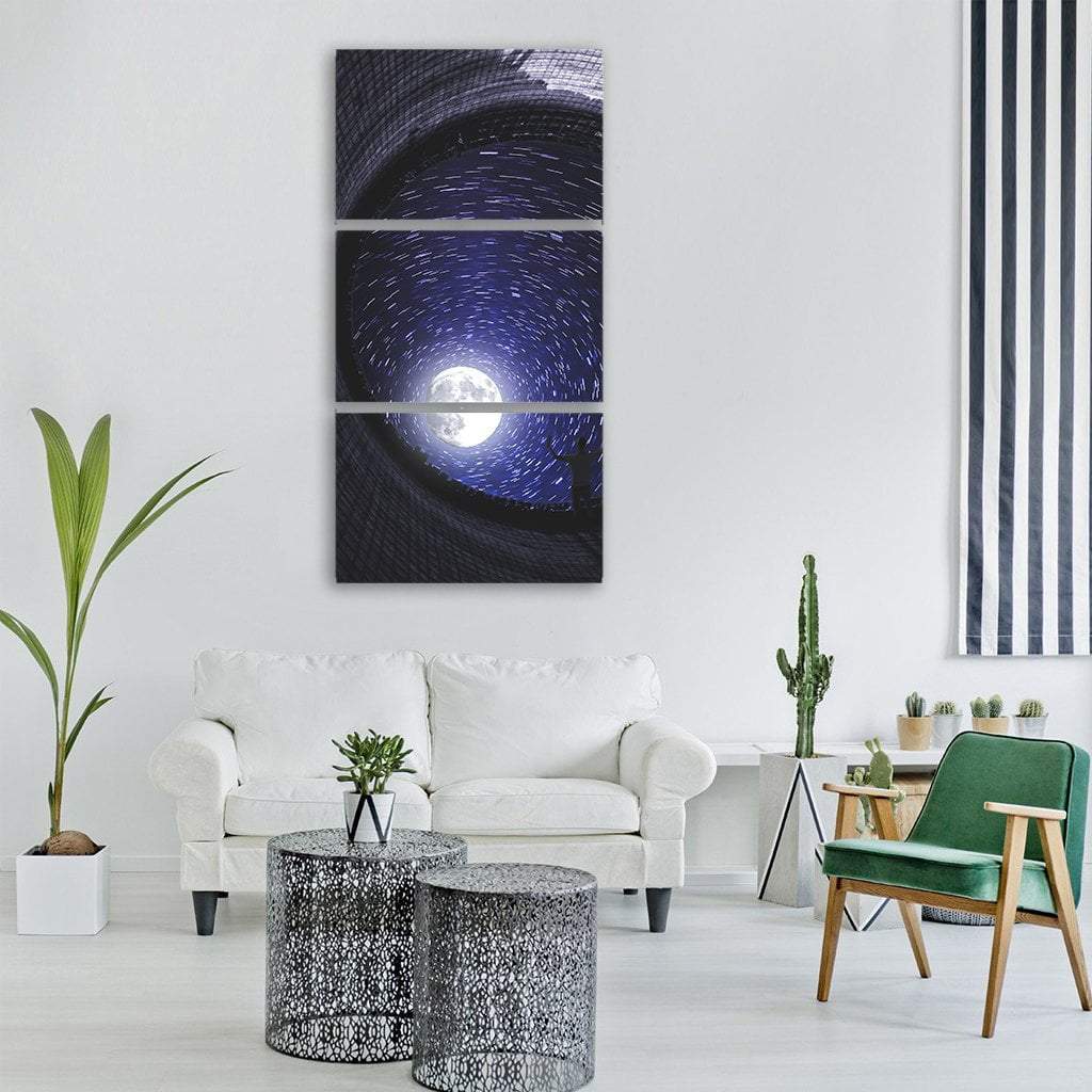 Moon With Starry Sky Vertical Canvas Wall Art-3 Vertical-Gallery Wrap-12" x 25"-Tiaracle