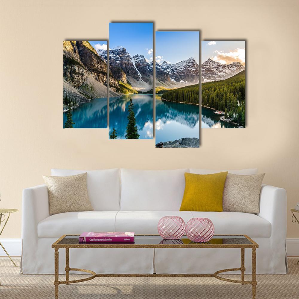 Moraine Lake &amp; Mountain Range Canvas Wall Art-4 Pop-Gallery Wrap-50&quot; x 32&quot;-Tiaracle