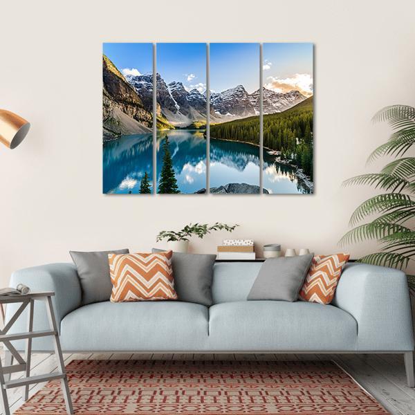Moraine Lake &amp; Mountain Range Canvas Wall Art-4 Horizontal-Gallery Wrap-34" x 24"-Tiaracle