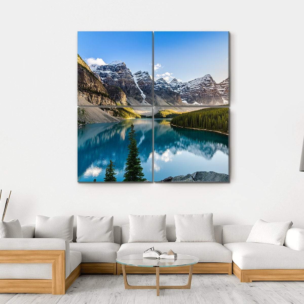 Moraine Lake &amp; Mountain Range Canvas Wall Art-4 Square-Gallery Wrap-17" x 17"-Tiaracle
