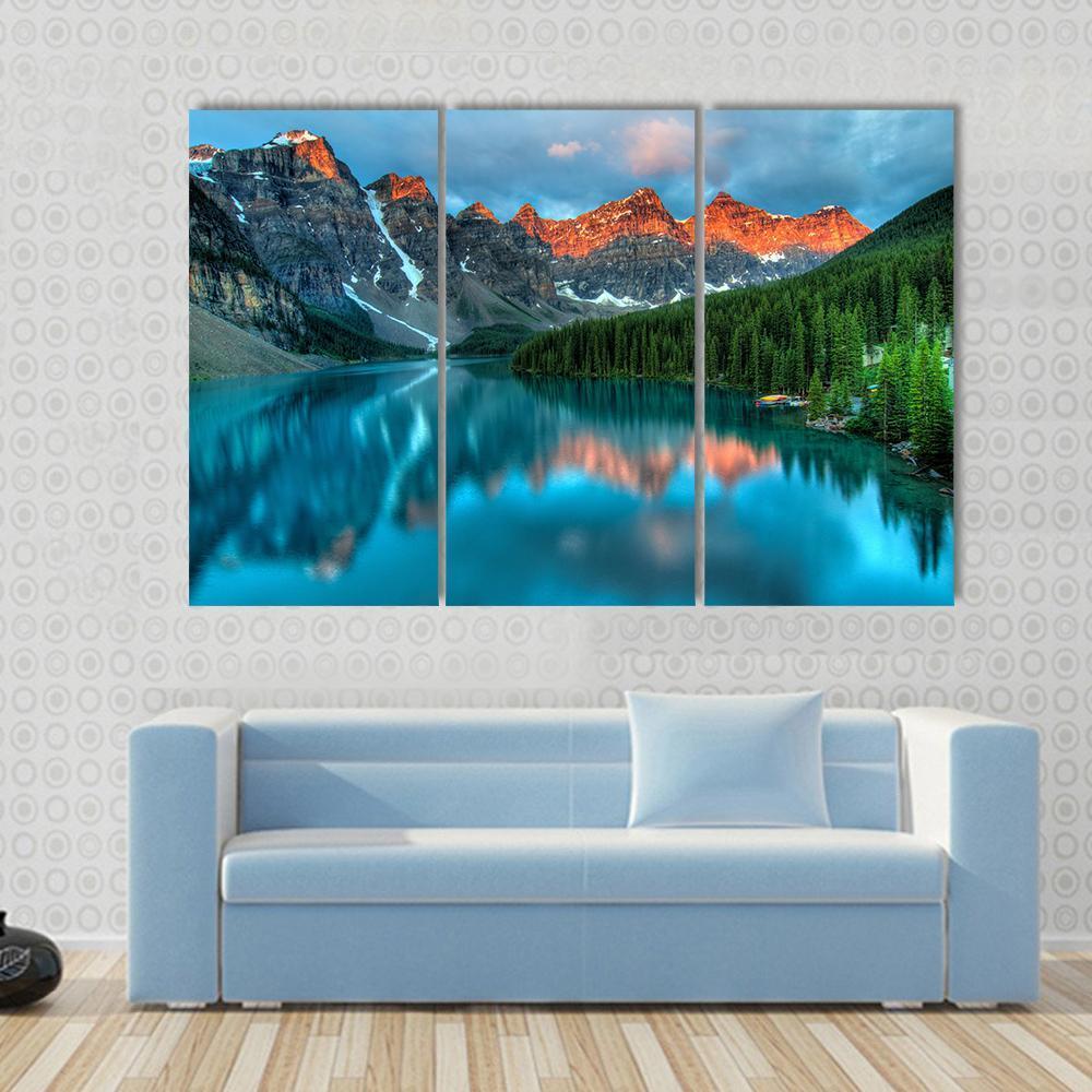 Morning In Moraine Lake Canvas Wall Art-3 Horizontal-Gallery Wrap-37" x 24"-Tiaracle