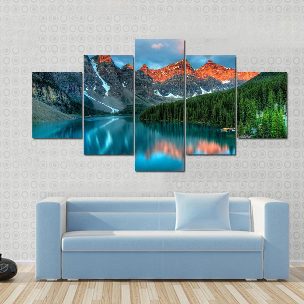 Morning In Moraine Lake Canvas Wall Art-5 Star-Gallery Wrap-62" x 32"-Tiaracle