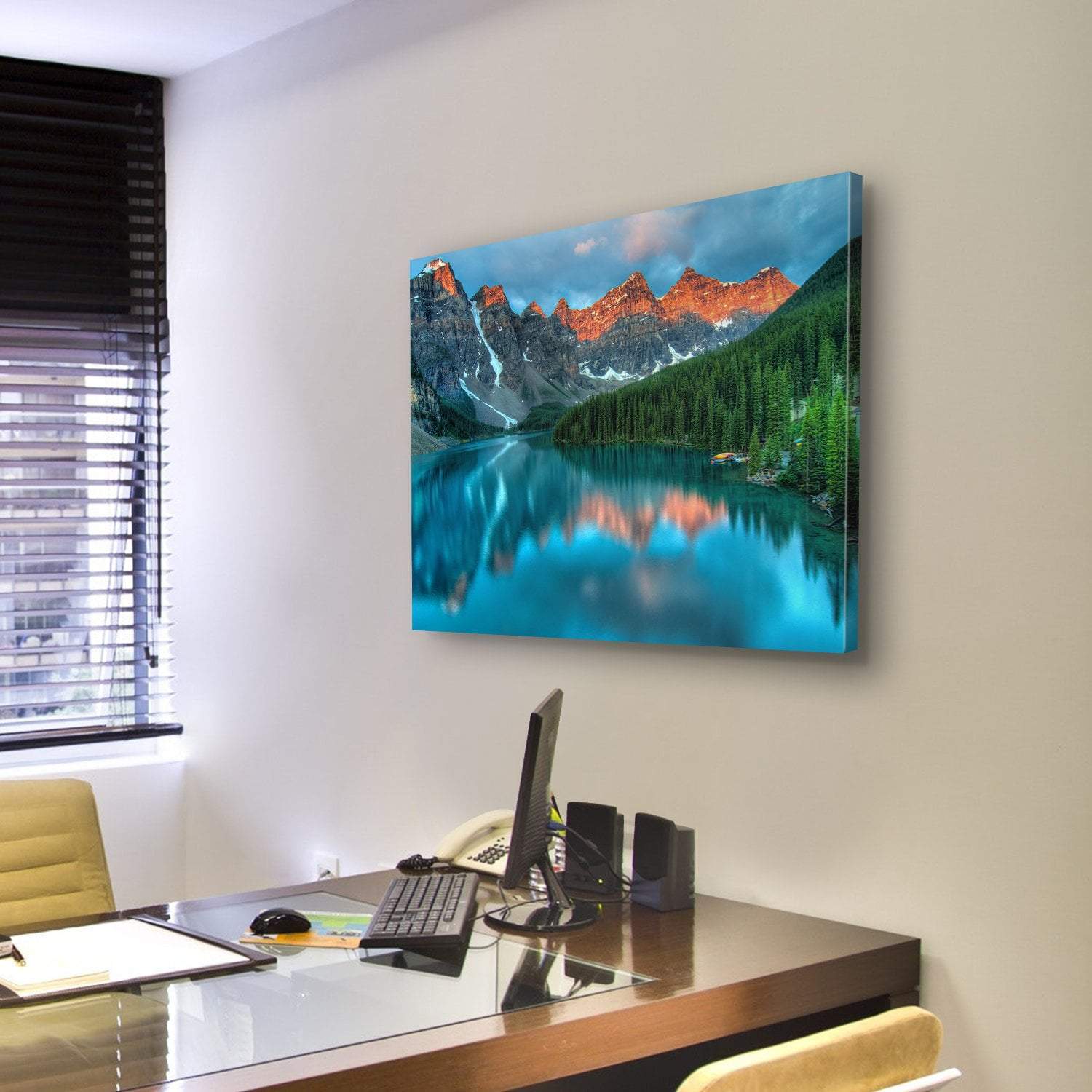 Morning In Moraine Lake Canvas Wall Art-4 Pop-Gallery Wrap-50" x 32"-Tiaracle
