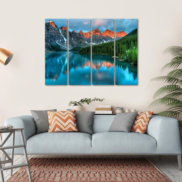 Morning In Moraine Lake Canvas Wall Art-4 Horizontal-Gallery Wrap-34" x 24"-Tiaracle