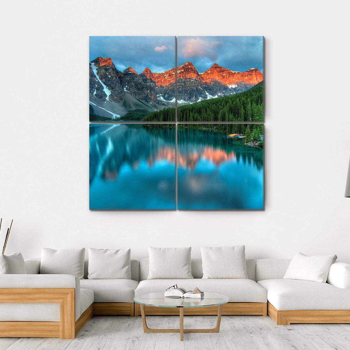 Morning In Moraine Lake Canvas Wall Art-4 Square-Gallery Wrap-17" x 17"-Tiaracle