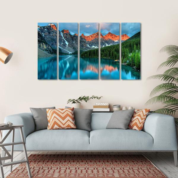 Morning In Moraine Lake Canvas Wall Art-5 Horizontal-Gallery Wrap-22" x 12"-Tiaracle