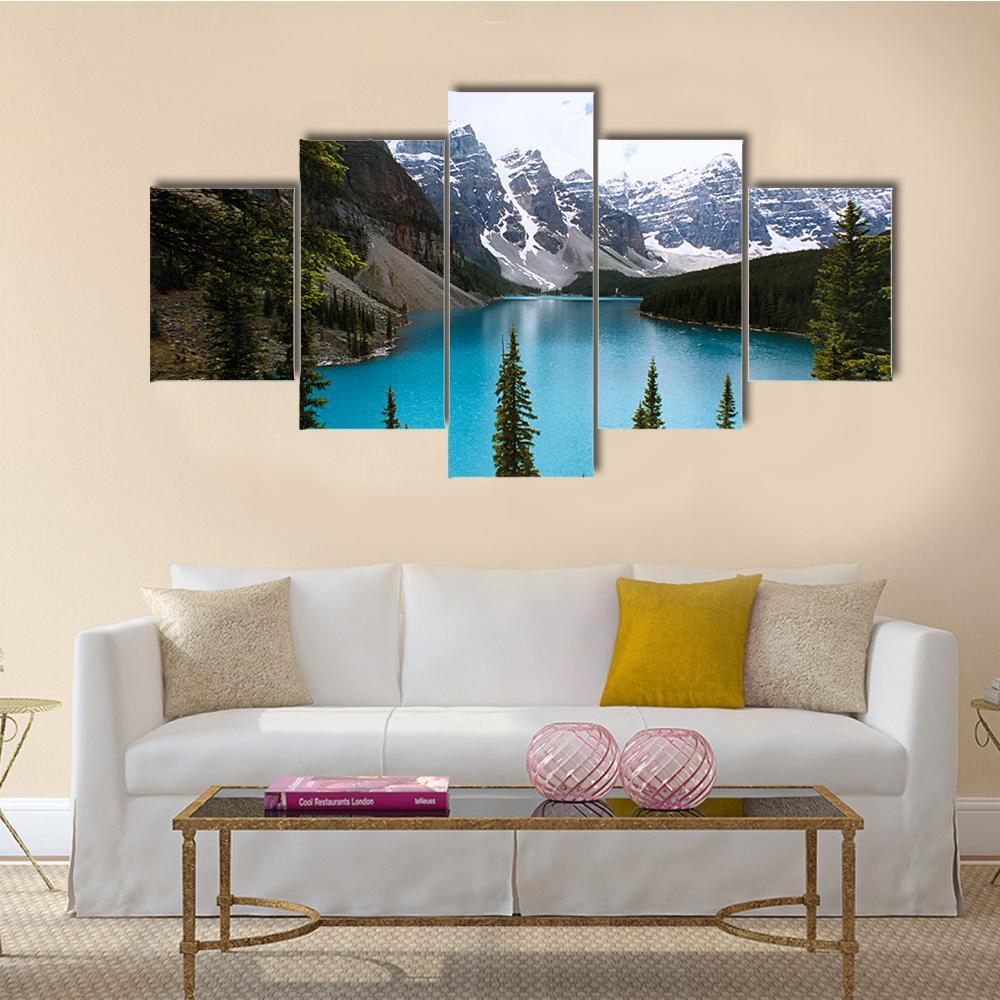 Moraine Lake Canada Canvas Wall Art-5 Star-Gallery Wrap-62" x 32"-Tiaracle