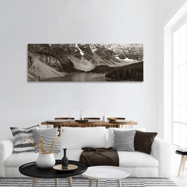Lake Moraine In Canada Panoramic Canvas Wall Art-1 Piece-36" x 12"-Tiaracle