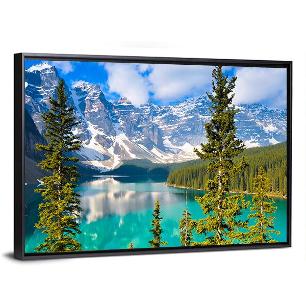 Moraine Lake In Rocky Mountains Canvas Wall Art-3 Horizontal-Gallery Wrap-25" x 16"-Tiaracle